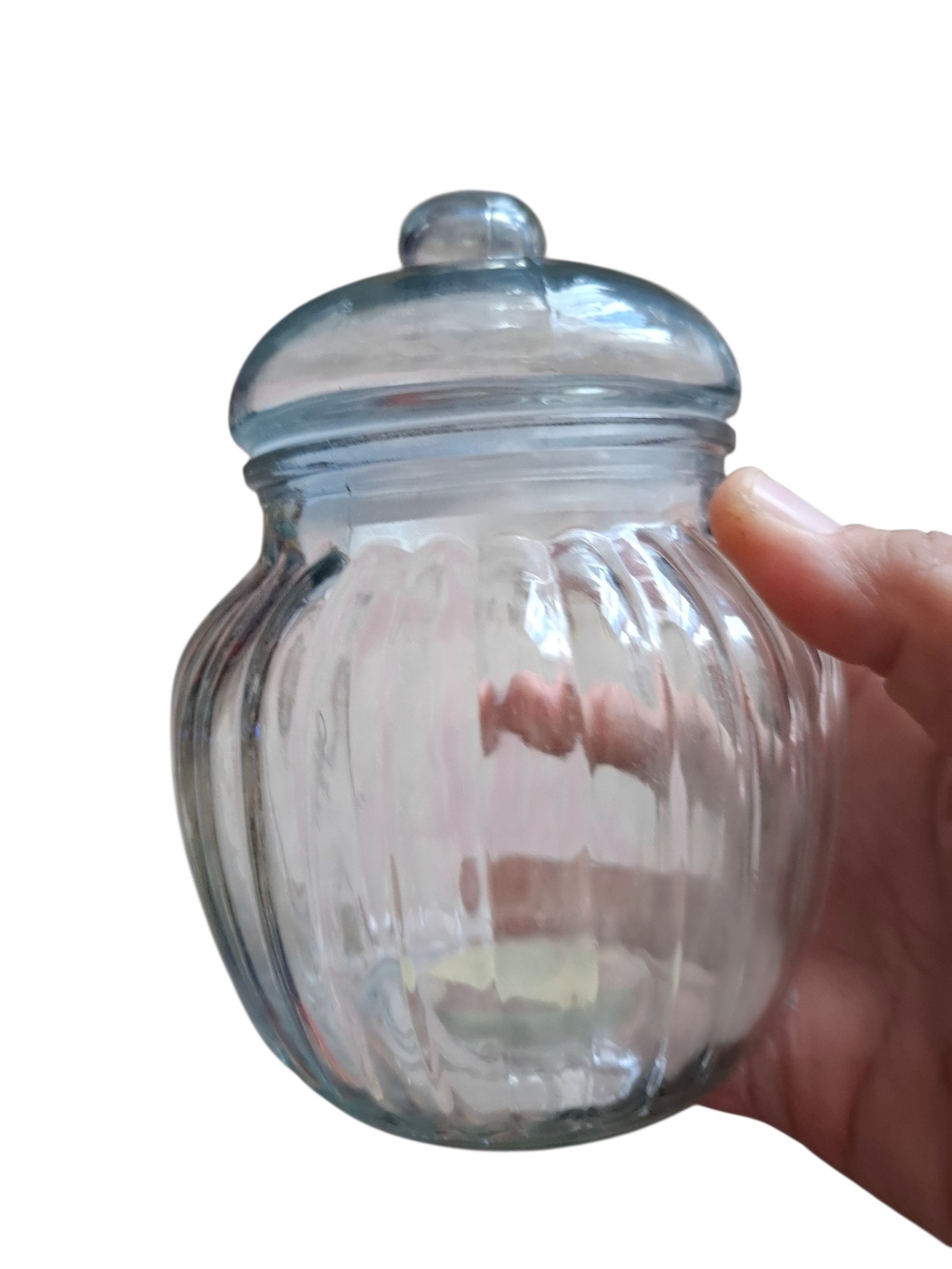 Clear Ribbed Glass Canister with Lid - Transparent
